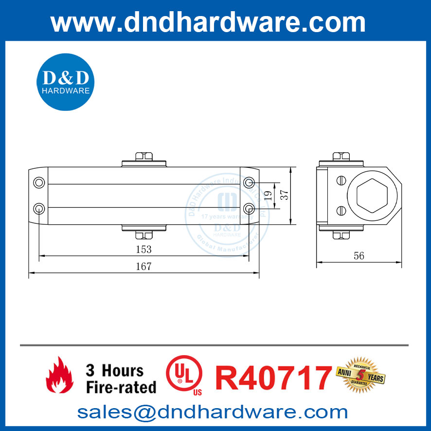 D&D Hardware UL 130 درجة باب تجاري أقرب إلى باب النار DDDC051